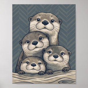 Poster Arte de berçário de família de lontra fofa com fun