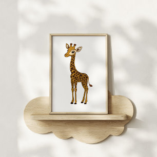 Poster Arte de berçário de girafa desenhada à mão e fofa