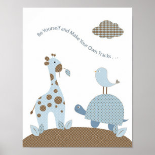 Póster Arte de berçário de menino girafa tartaruga - Seja