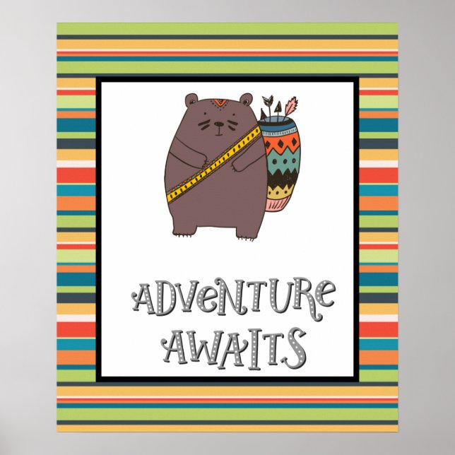 Poster Arte de Berçário do Urso Boho - Aventura Espera (Frente)