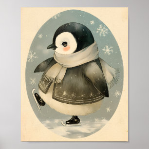 Poster Arte de berçário em aquarela de pinguim fofo de in