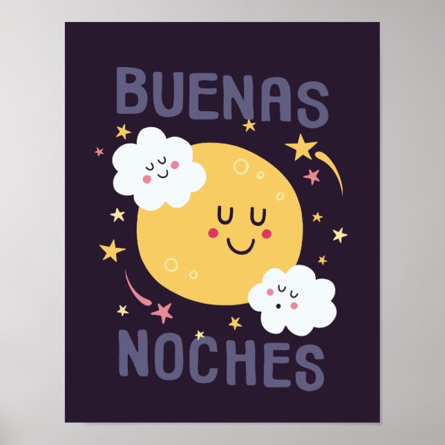 Poster Arte de Berçário Feliz Lua e Estrelas em Português (Frente)