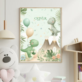 Póster Arte de Berçário Infantil Dino Aquarela Pastel