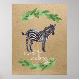 Poster Arte de Berçário Safari de Zebra na Selva