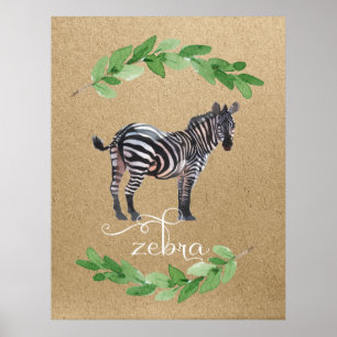 Poster Arte de Berçário Safari de Zebra na Selva