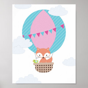 Poster Arte de Berço de Balão de Ar Quente de Raposa