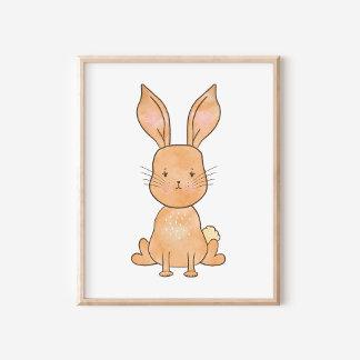 Poster Arte de Berço de Coelhinho em Aquarela da Floresta