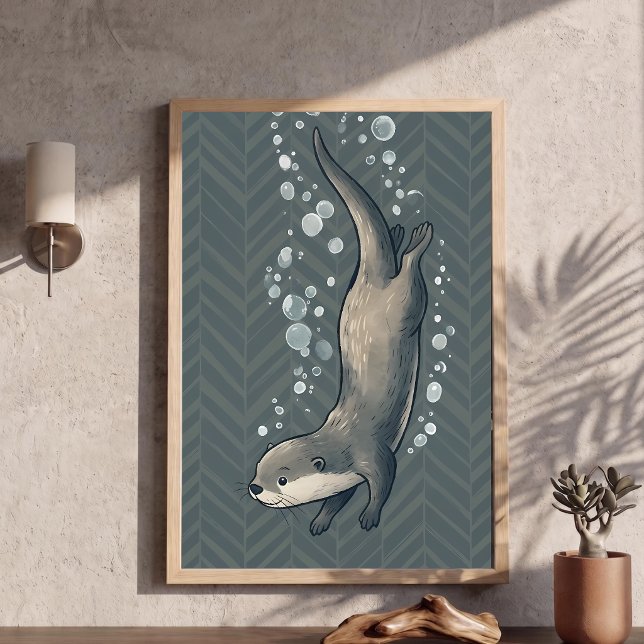 Poster Arte de Berço de Lontra Divertida com Fundo Chevro (Criador carregado)