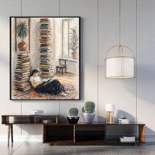 Poster Arte de biblioteca pilha de livros presente pa