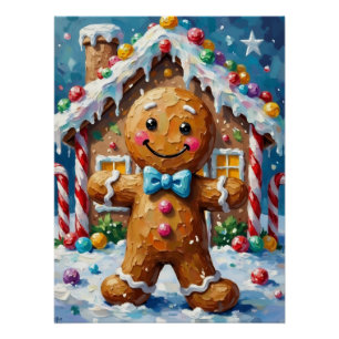 Póster Arte de Biscoito de Natal Bonito Homemade de Gengi