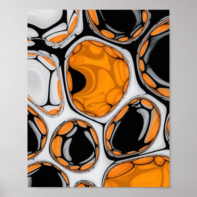 Poster Arte de bolhas em laranja, preto e branco (Frente)