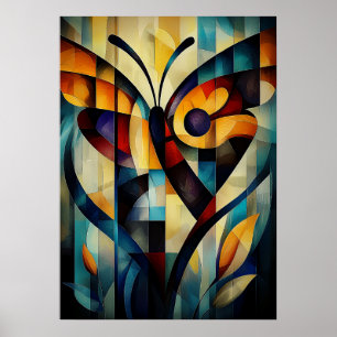 Poster Arte de Borboleta Abstrata - Design Geométrico da 