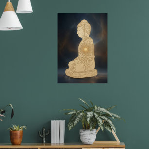Poster Arte de Buddha Meditando Dourado   Glo Espiritual
