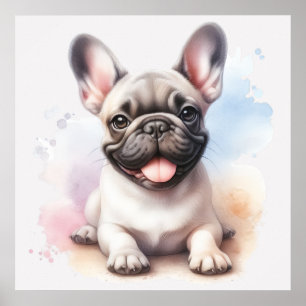 Poster Arte de Bulldog Francês em Aquarela – Ilustração F