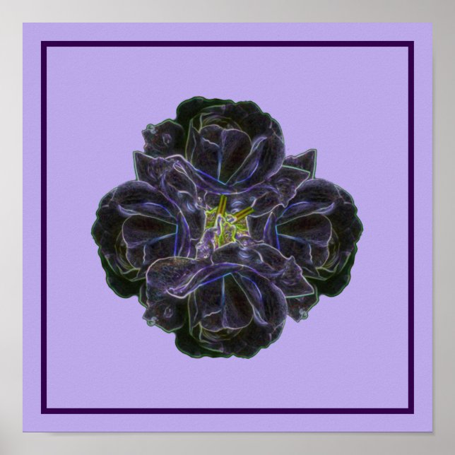 Poster Arte de Buquê de Flores Rosa Roxa (Frente)
