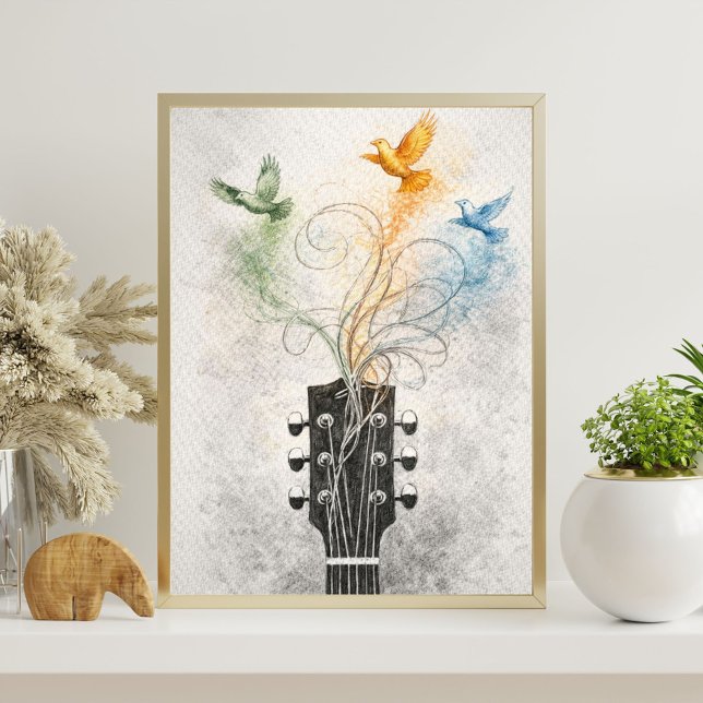 Poster arte de cabeçote de violão | ilustração de pássaro (Criador carregado)