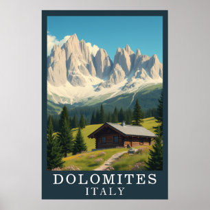 Poster Arte de Cabine Alpina Montanhosa Retro Dolomites I