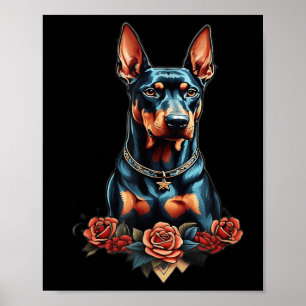 Poster Arte de Cachorro ao Estilo Retro Vintage Doberman 