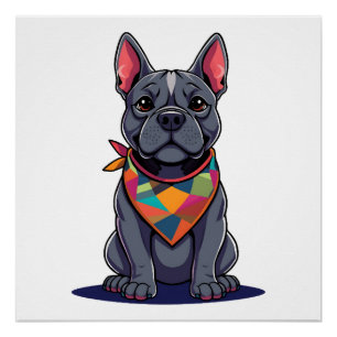 Póster Arte de cachorro Pitbull francês fofo com bandana