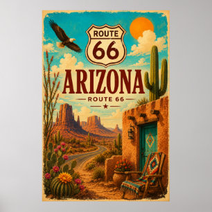 Poster Arte de Cactus do Deserto do Arizona na Rota 66 Vi