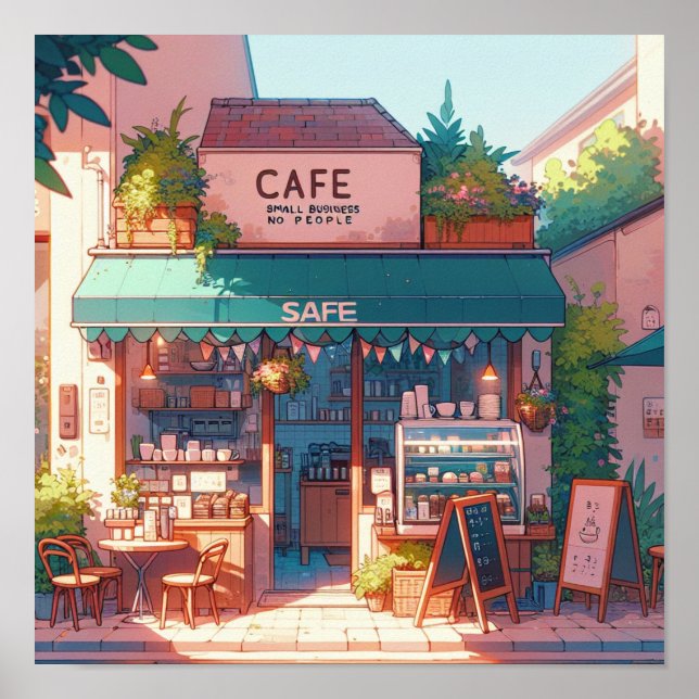 Poster Arte de Café de Anime Aconchegante (Frente)