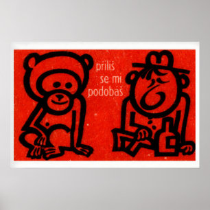 Poster Arte de Caixa de Fósforos Macaco e Homem Bêbado, T