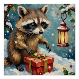 Póster Arte de Caixa de Presente de Natal Abrindo Guaxini