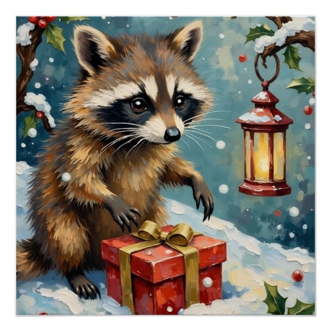 Póster Arte de Caixa de Presente de Natal Abrindo Guaxini (Frente)