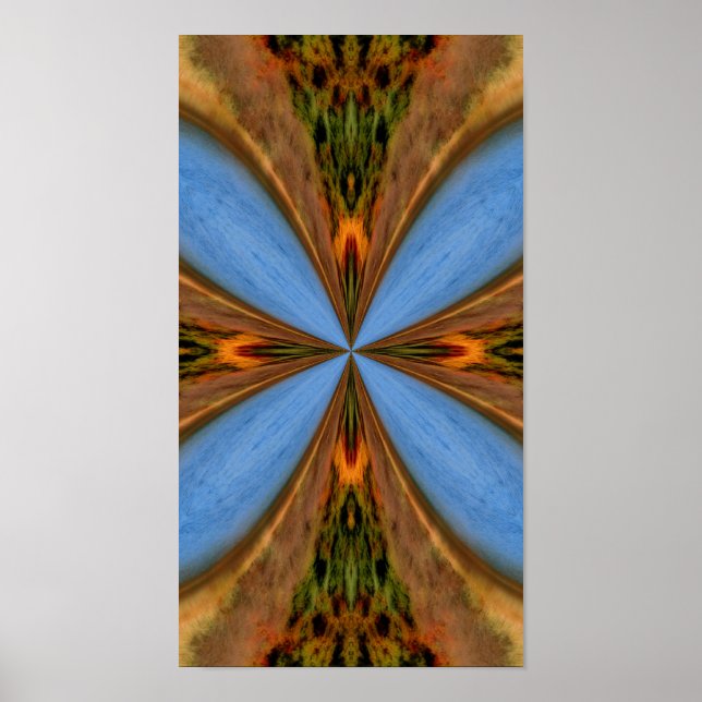 Póster Arte De Caleidoscópio abstrato Azul E Castanho (Frente)