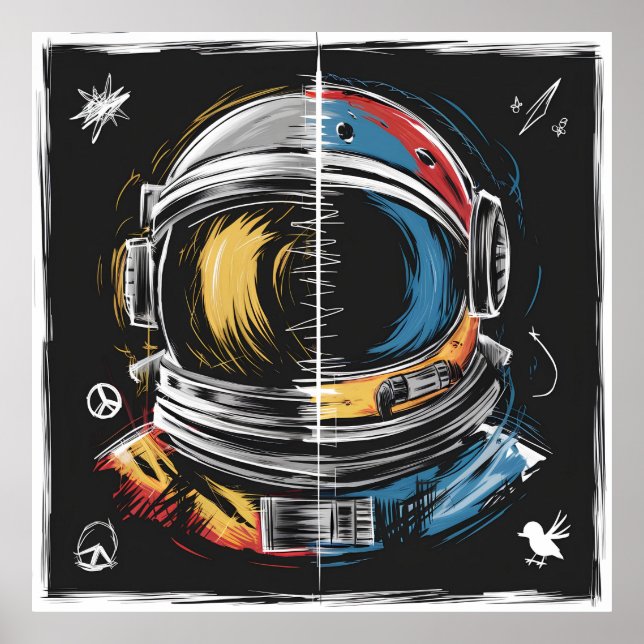 Poster Arte de Capacete de Astronauta abstrato (Frente)