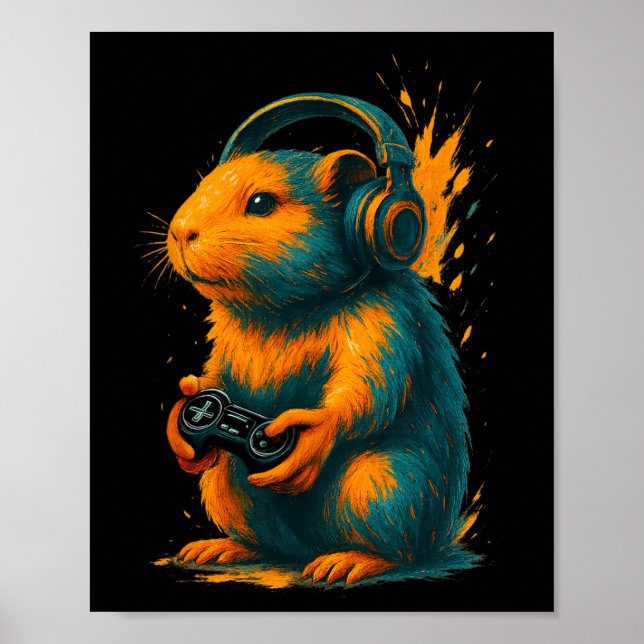 Poster Arte de Capyra Gamer – Roedor Engraçado Com Contro (Frente)