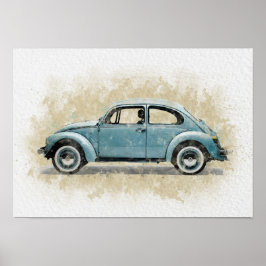 Poster Arte de Carro Retro - Cor Azul