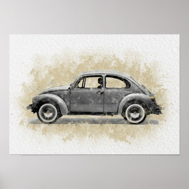 Poster Arte de Carro Retrô - Cor Cinza (Frente)
