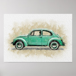 Poster Arte de Carro Retrô - Cor Verde