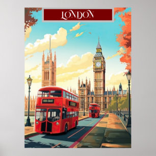 Poster Arte de cartão-postal de viagem de Londres, Arte d