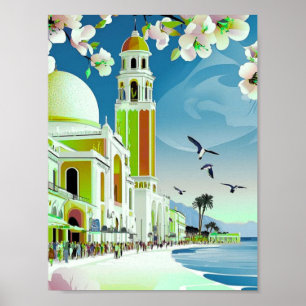 Poster Arte de Cartão Postal de Viagem de Santorini Gréci