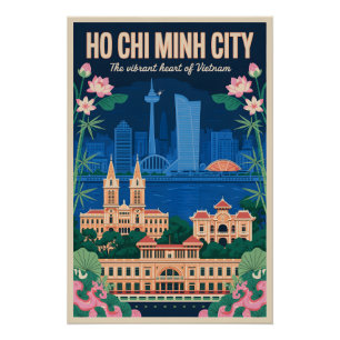 Póster Arte de Cartaz de Viagem Retro da Cidade Ho Chi Mi