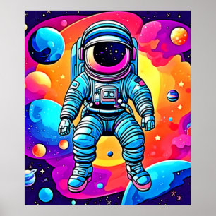 Poster Arte de Cartoon Espacial Vibrante: Sonhos Astronau
