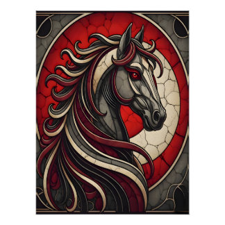 Póster Arte de Cavalo em Estilo Mosaico para Parede em Po