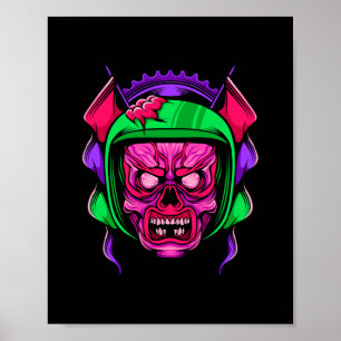Poster Arte de Caveira de Zumbi Neon Piloto
