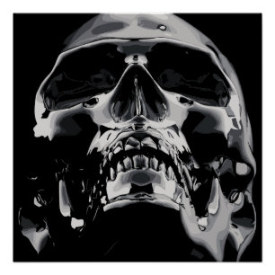 Póster Arte de Caveira Metálica Brilhante