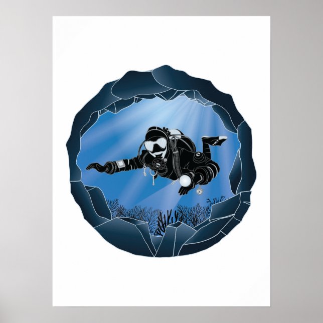 Poster Arte de Caverna - Mergulhador Submarino (Frente)