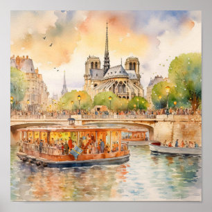 Poster Arte de Cena de Triagem do Rio Seine de Paris