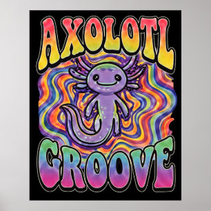 Poster Arte de Chuva de Cores Retro Groovy Hippie Axolote
