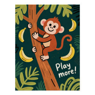 Póster Arte de Citação de Macaco da Selva Divertido