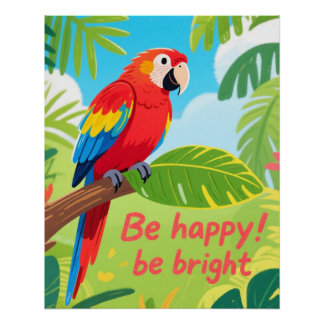 Póster Arte de Citação Feliz de Papagaio Tropical