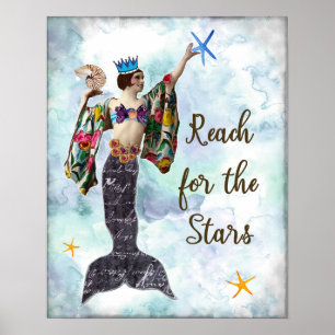 Póster Arte de citação inspiradora alcance as estrelas si