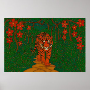 Poster Arte de Cloisonne Tigre no Caminho da Selva