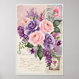 Poster Arte de Colagem Floral de Decoupage do Chique Vint