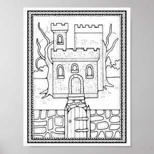 Poster Arte de Coloração do Castelo Halloween Haunted